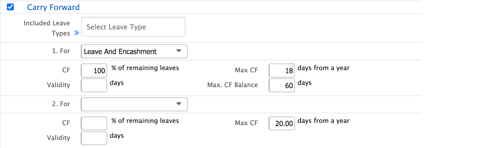 Carry Forward Configuration